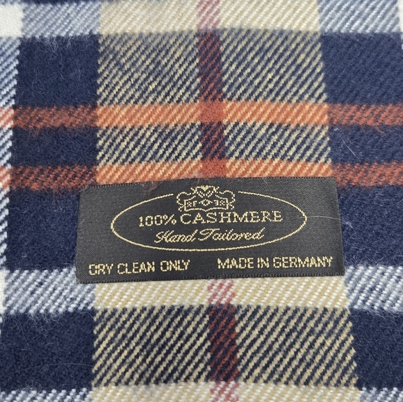 100% CASHMERE SCARF LOT OF 3 LONG MADE IN GERMANY TEAL NAVY BLUE PLAID WOMEN - Picture 3 of 14